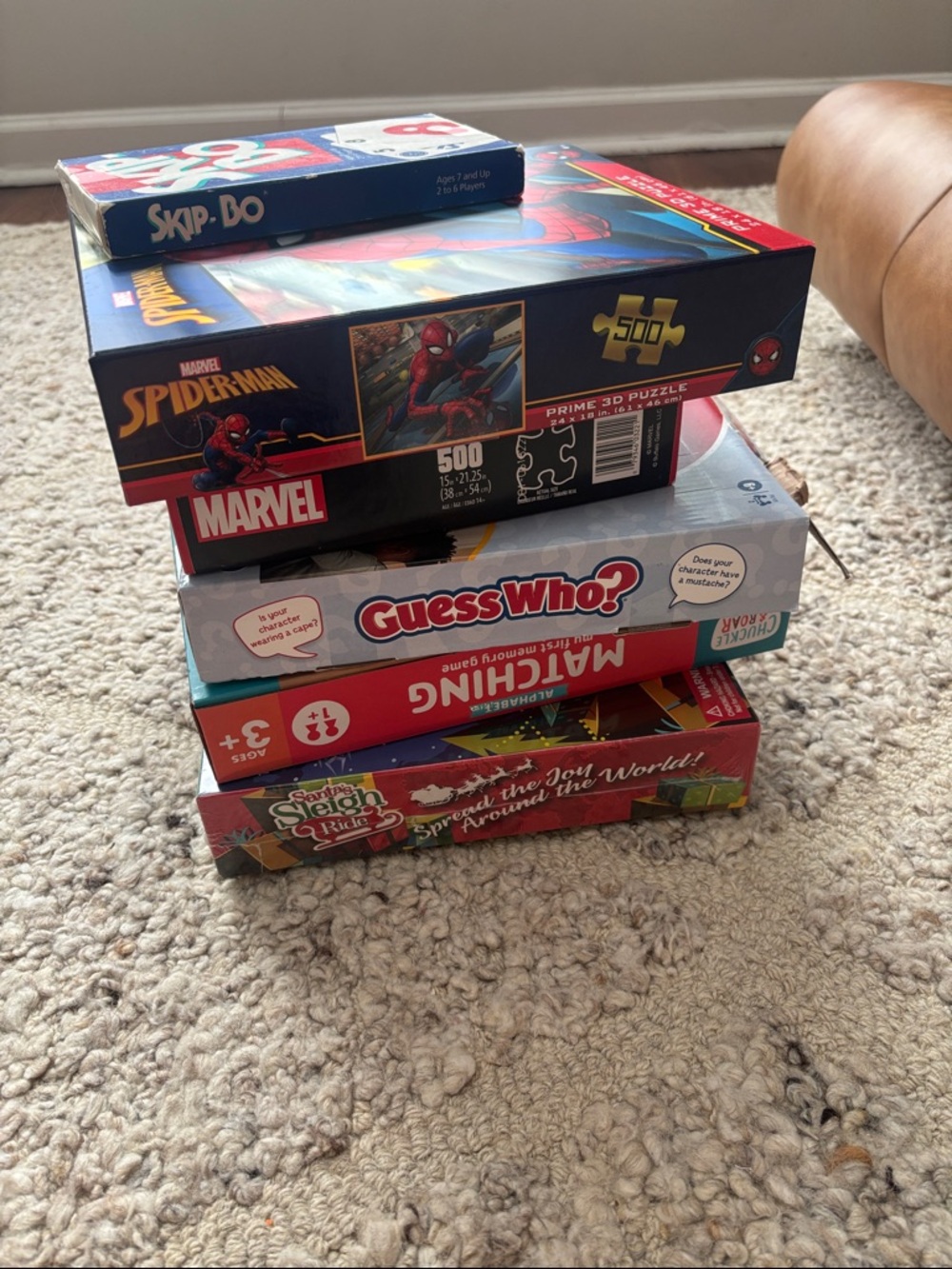 Marvel Board Game & Puzzle Stack in Red, Blue, White